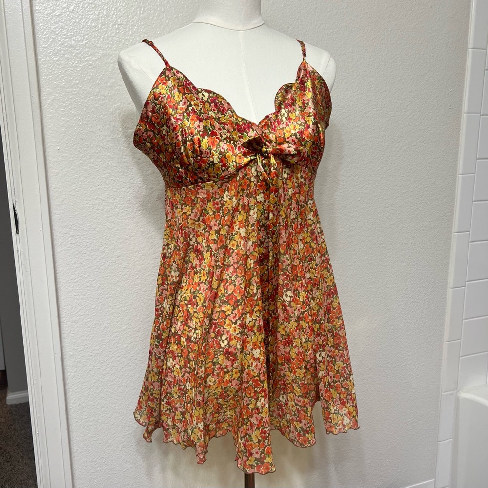 Victoria’s Secret floral slip dress orange silky y2k vintage cottage fairy